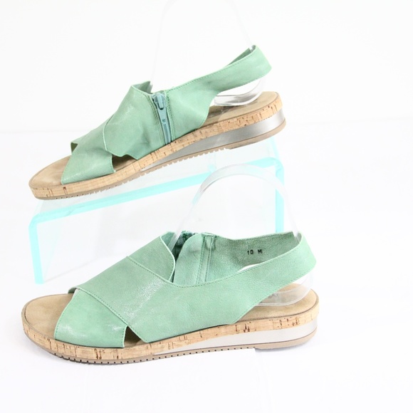Sesto Meucci Sandals sz 10 Women Shoes Wedge Heel Green Leather Sylke - Picture 6 of 10